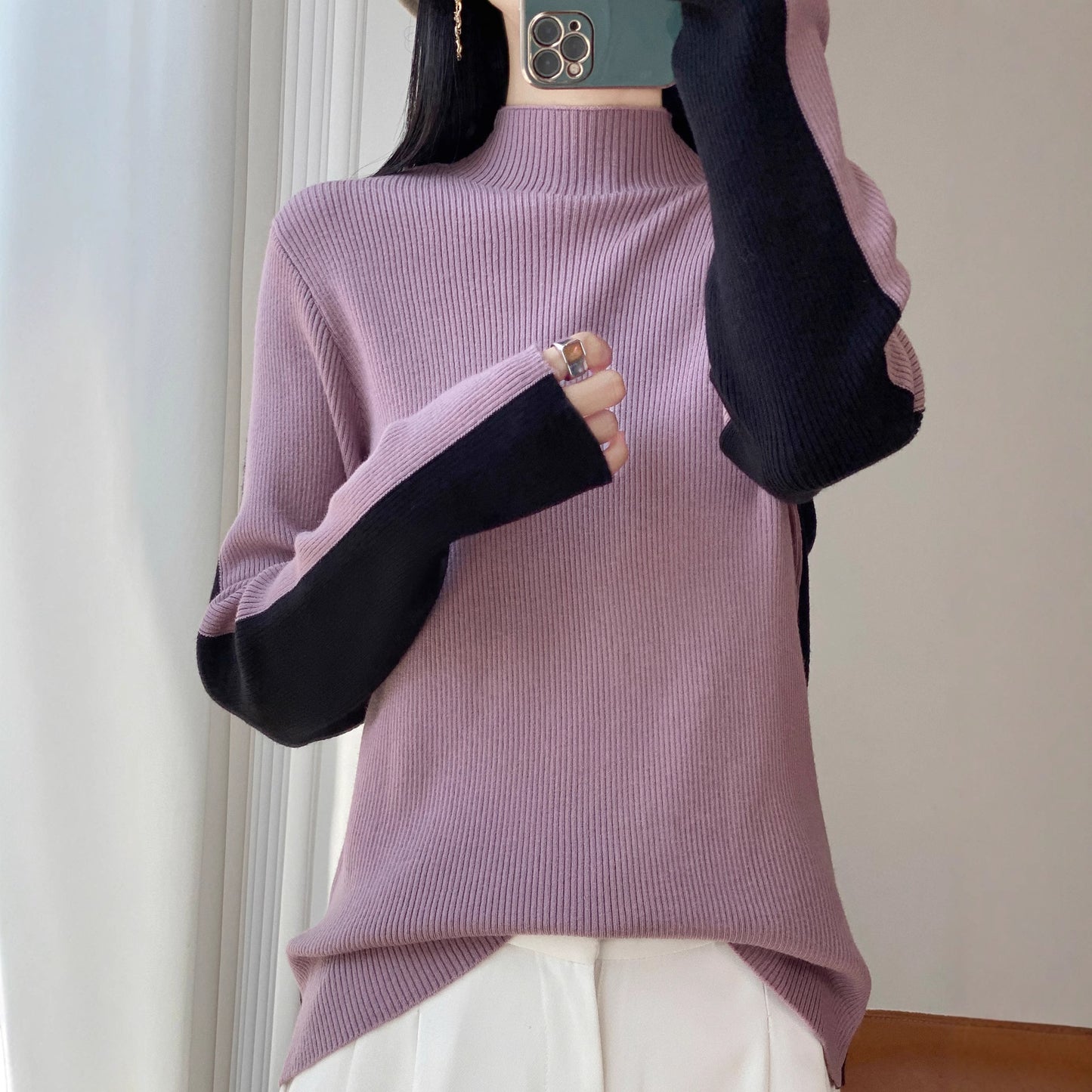 Autumn And Winter Two Sides Can Wear Color Matching Knitted Sweater