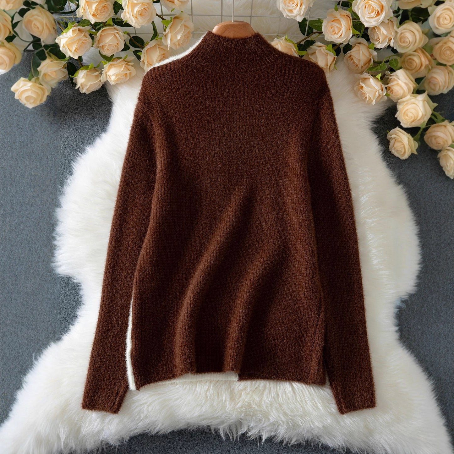 Dual-color Patchwork Button Sweater Turtleneck Pullover Inner Wear Sweater