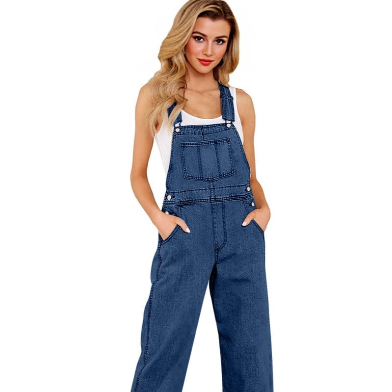Loose Women's Denim Suspender Pants