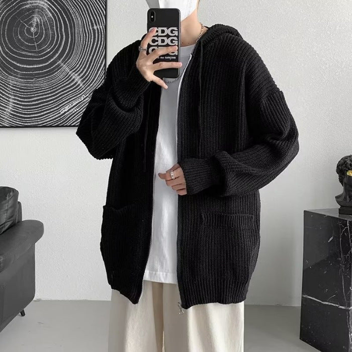 Men's Clothing High Sense New Autumn Hong Kong Style Trendy Hooded Knit Cardigan Coat