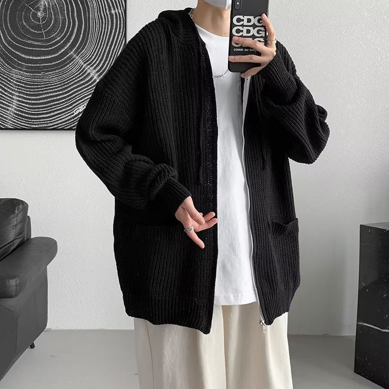 Men's Clothing High Sense New Autumn Hong Kong Style Trendy Hooded Knit Cardigan Coat