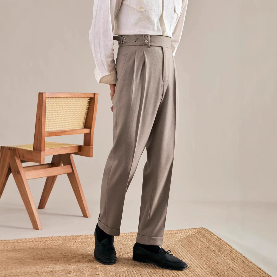 Paris Buckle Adjustment Design Straight Suit Trousers