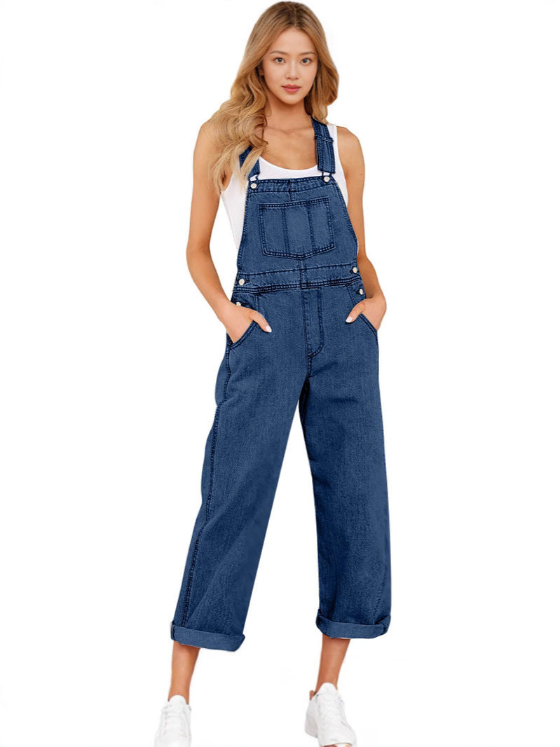 Loose Women's Denim Suspender Pants