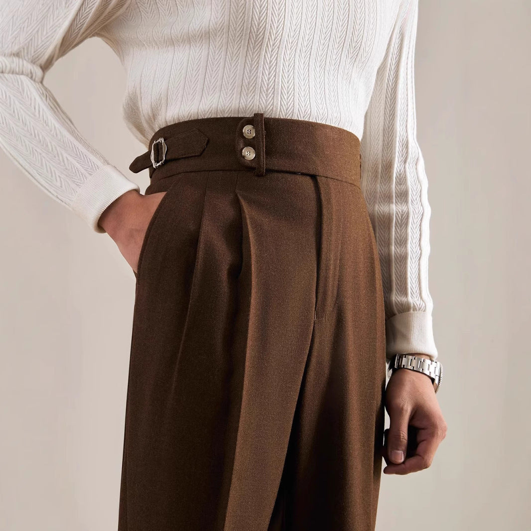 Paris Buckle Adjustment Design Straight Suit Trousers