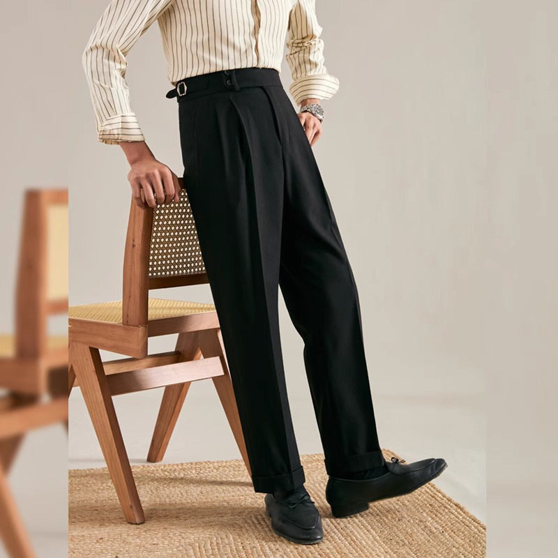 Paris Buckle Adjustment Design Straight Suit Trousers