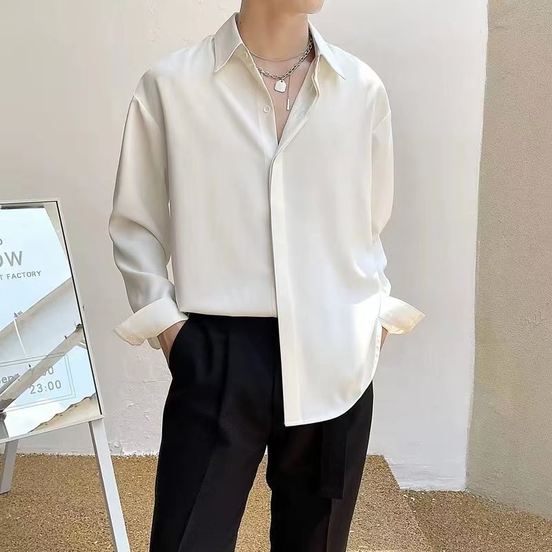 Men's Ice Silk Drape Long Sleeved Loose Casual Shirt