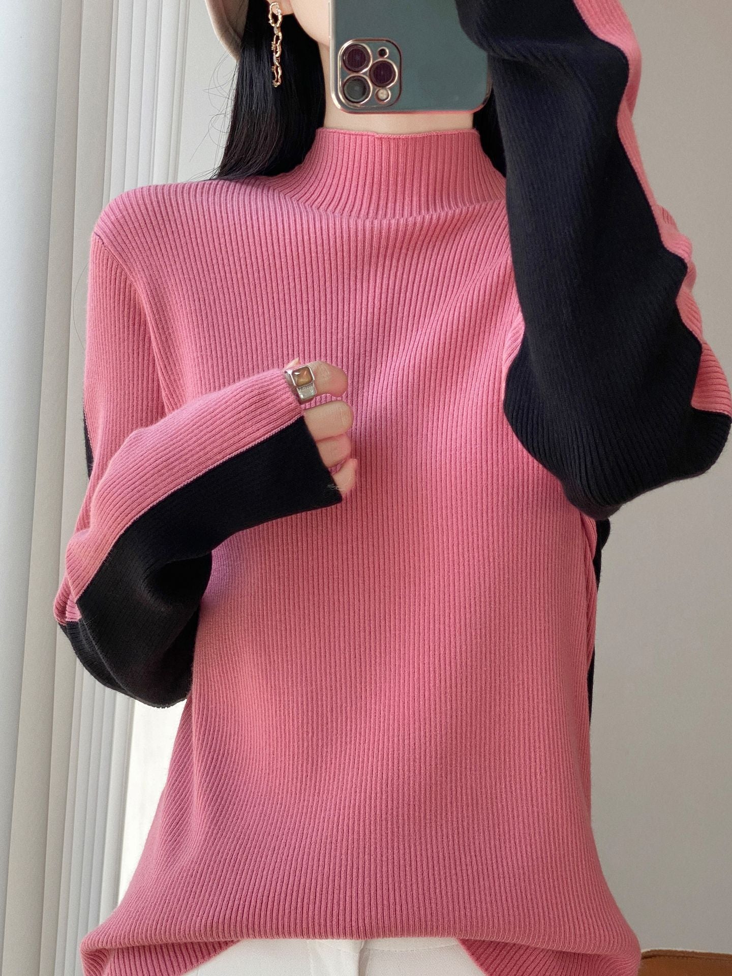 Autumn And Winter Two Sides Can Wear Color Matching Knitted Sweater