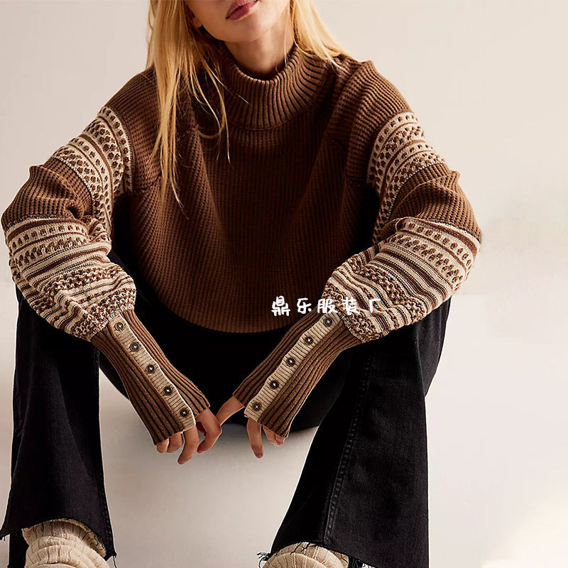 Multi-colored Half-turtleneck Fashion Pullover Cross-border European And American Women's Clothing