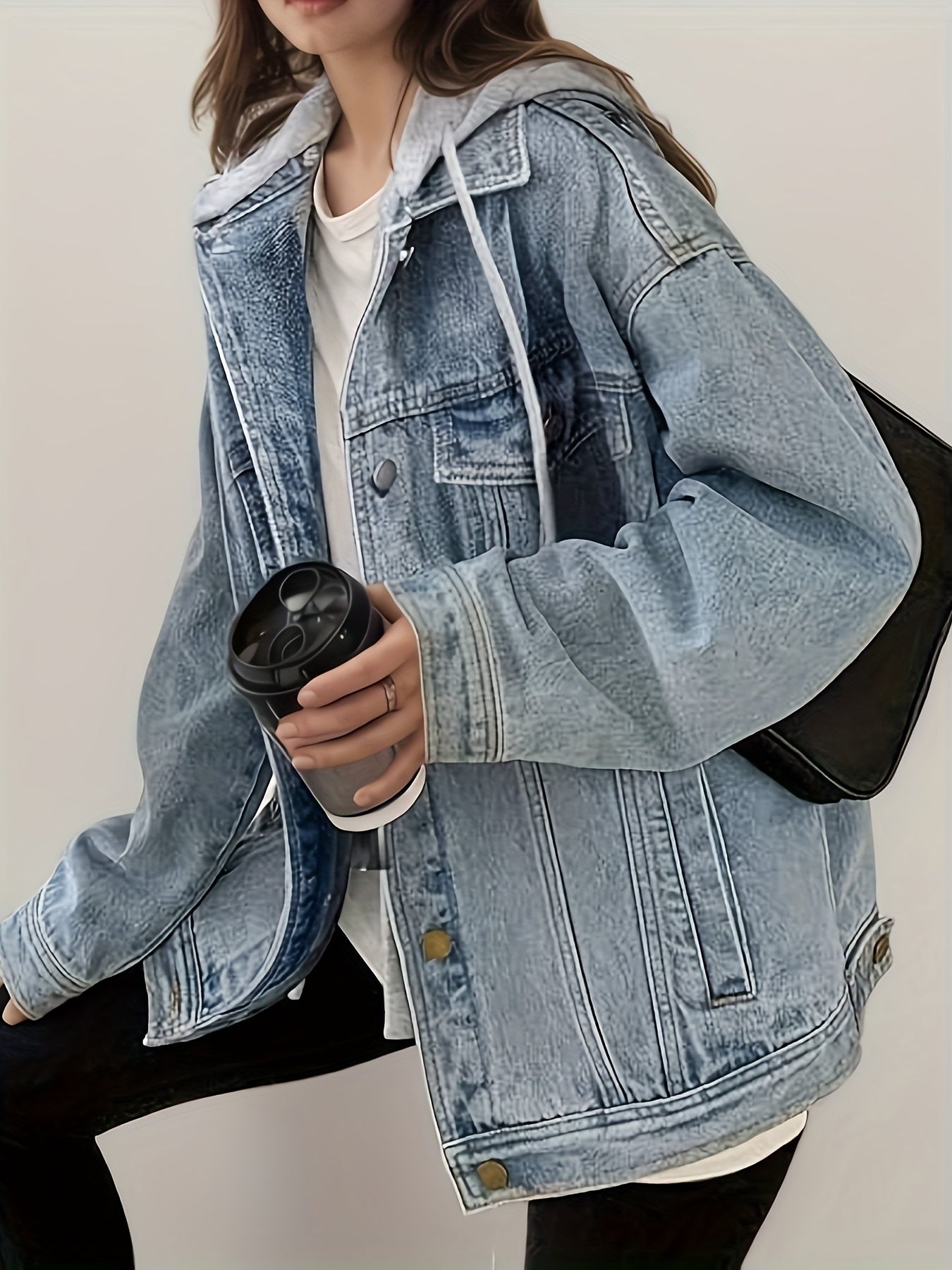 Women's Hooded Denim Jacket, Oversized Retro Denim Jacket, Elastic And Loose, Comfortable And Lightweight