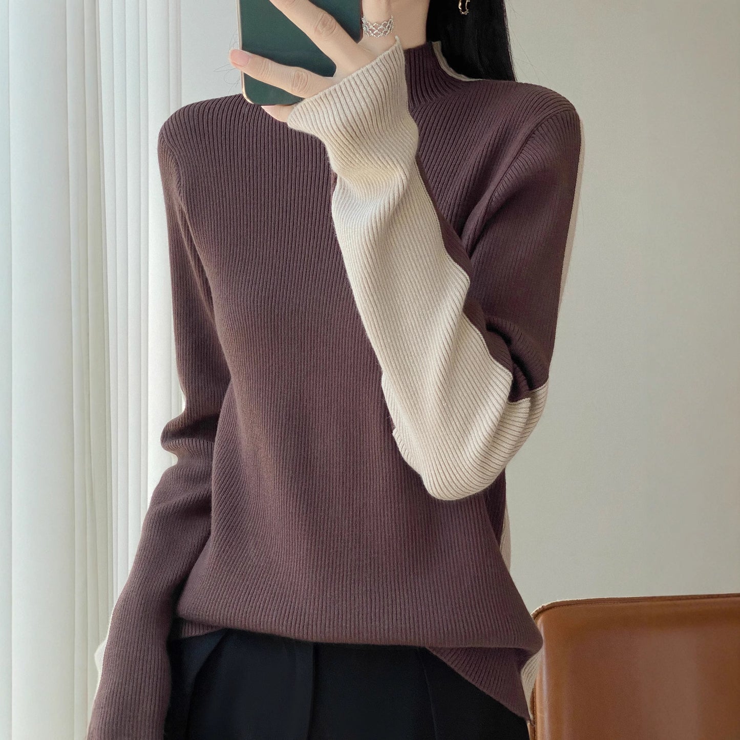 Autumn And Winter Two Sides Can Wear Color Matching Knitted Sweater