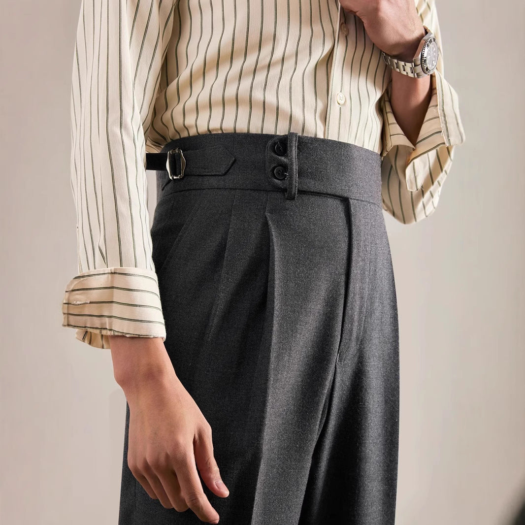 Paris Buckle Adjustment Design Straight Suit Trousers
