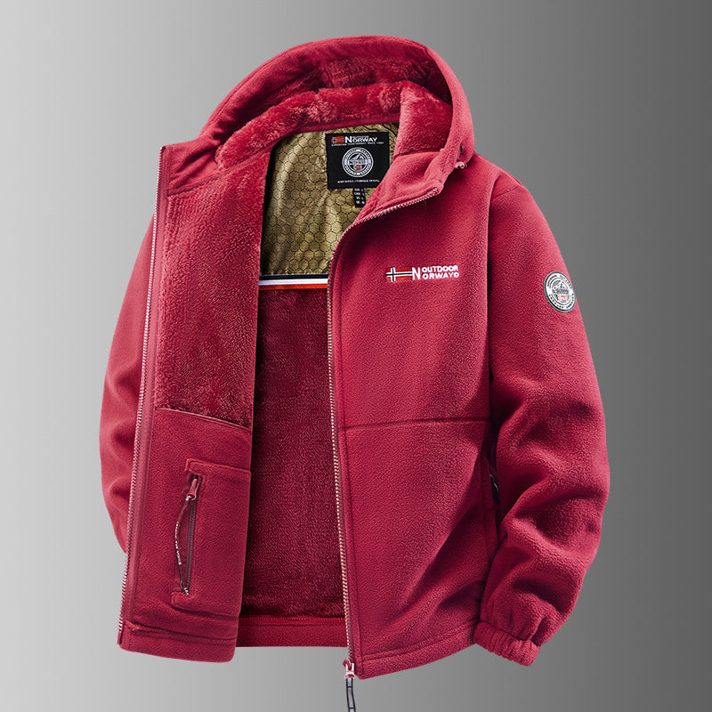 Men's Loose Casual Hooded And Velvet Printed Jacket