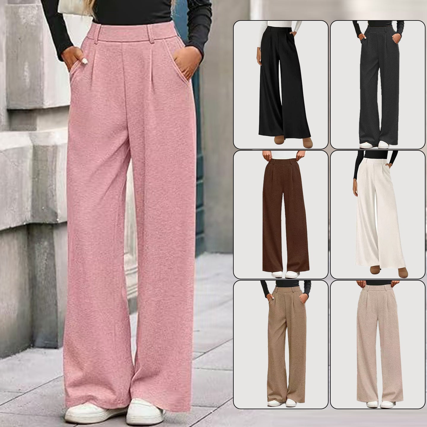 Solid Color Straight-leg Wide-leg Pants Women