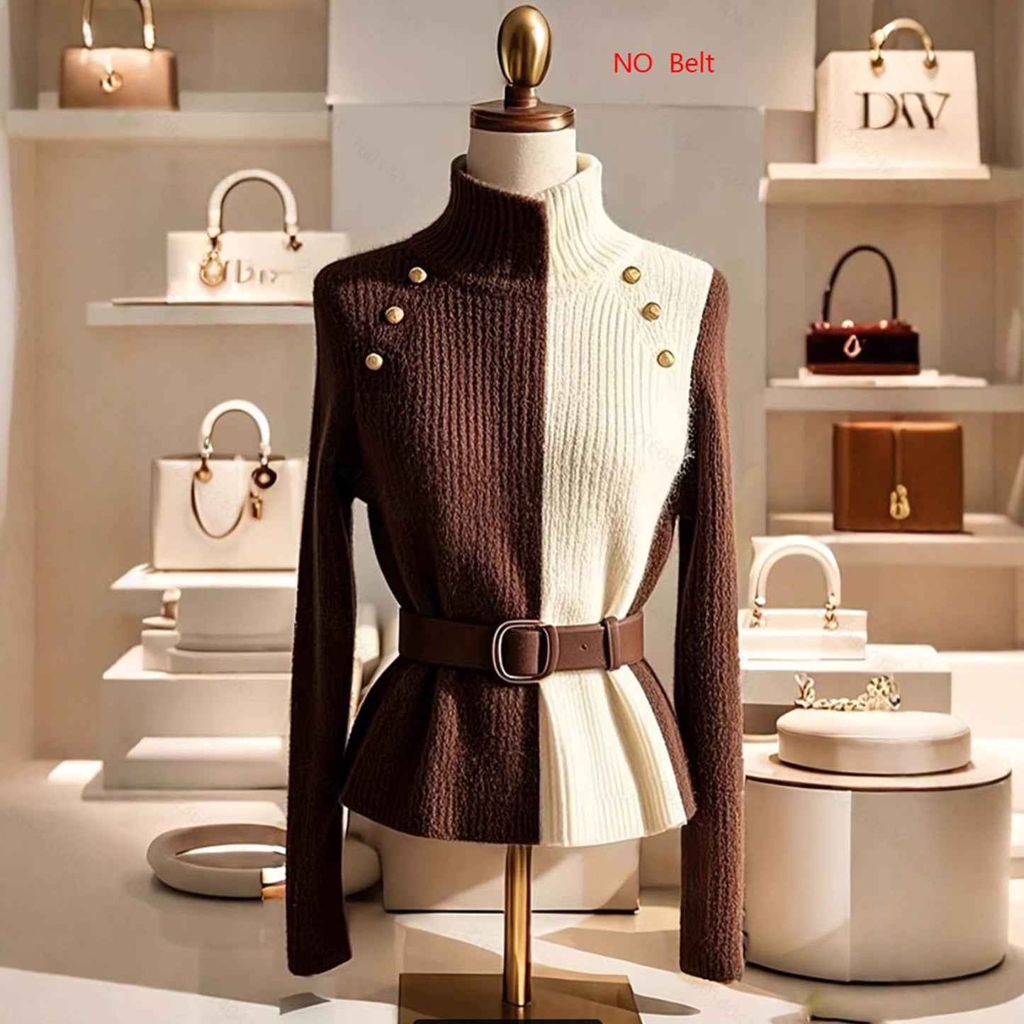 Dual-color Patchwork Button Sweater Turtleneck Pullover Inner Wear Sweater