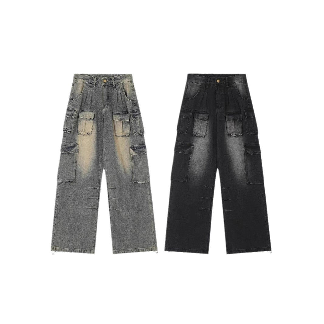 Multi-pocket Loose Multi-pocket Washed Distressed Pants