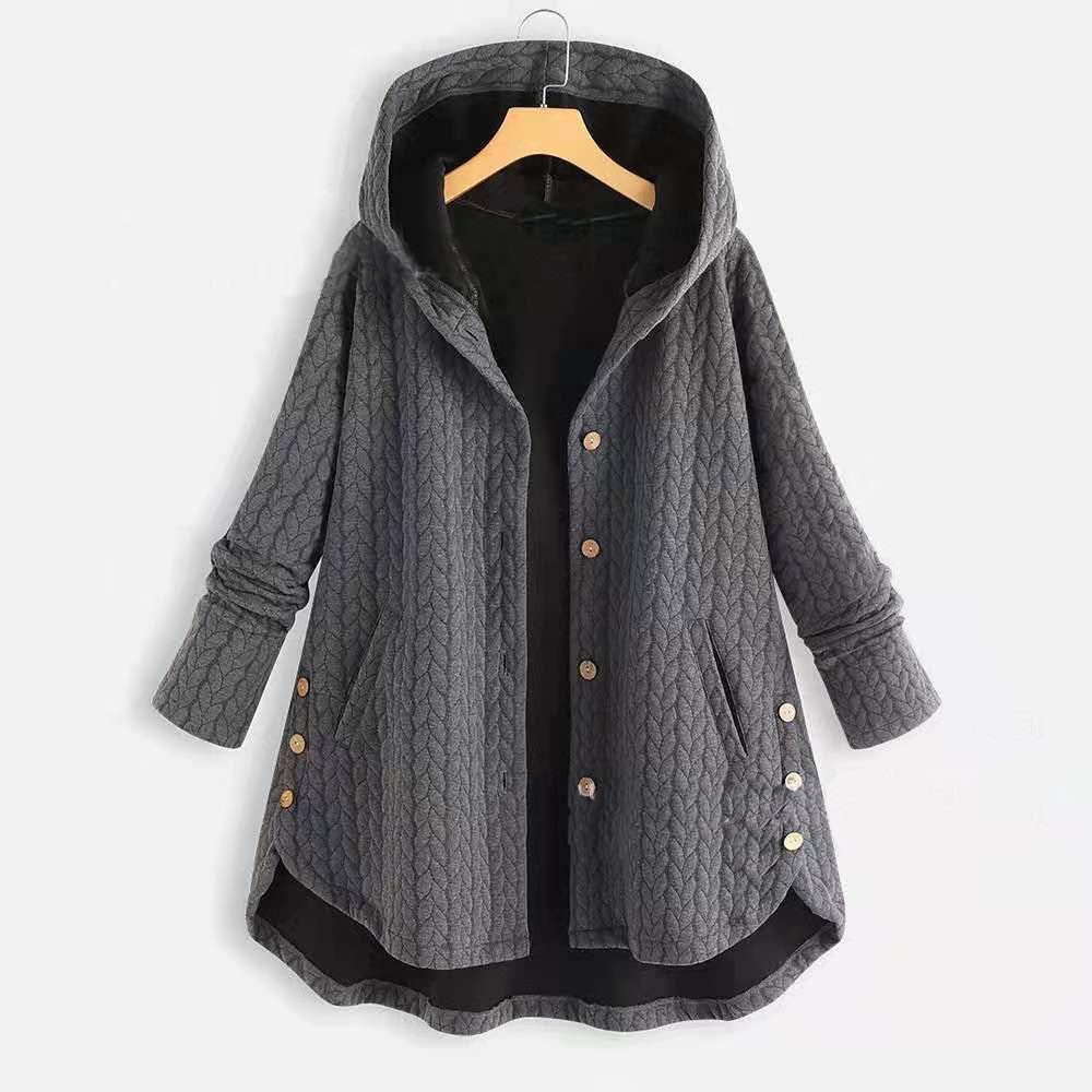 Fashion New Solid Color Hooded Single-breasted Women's Cotton Jacket Mid-length Irregular