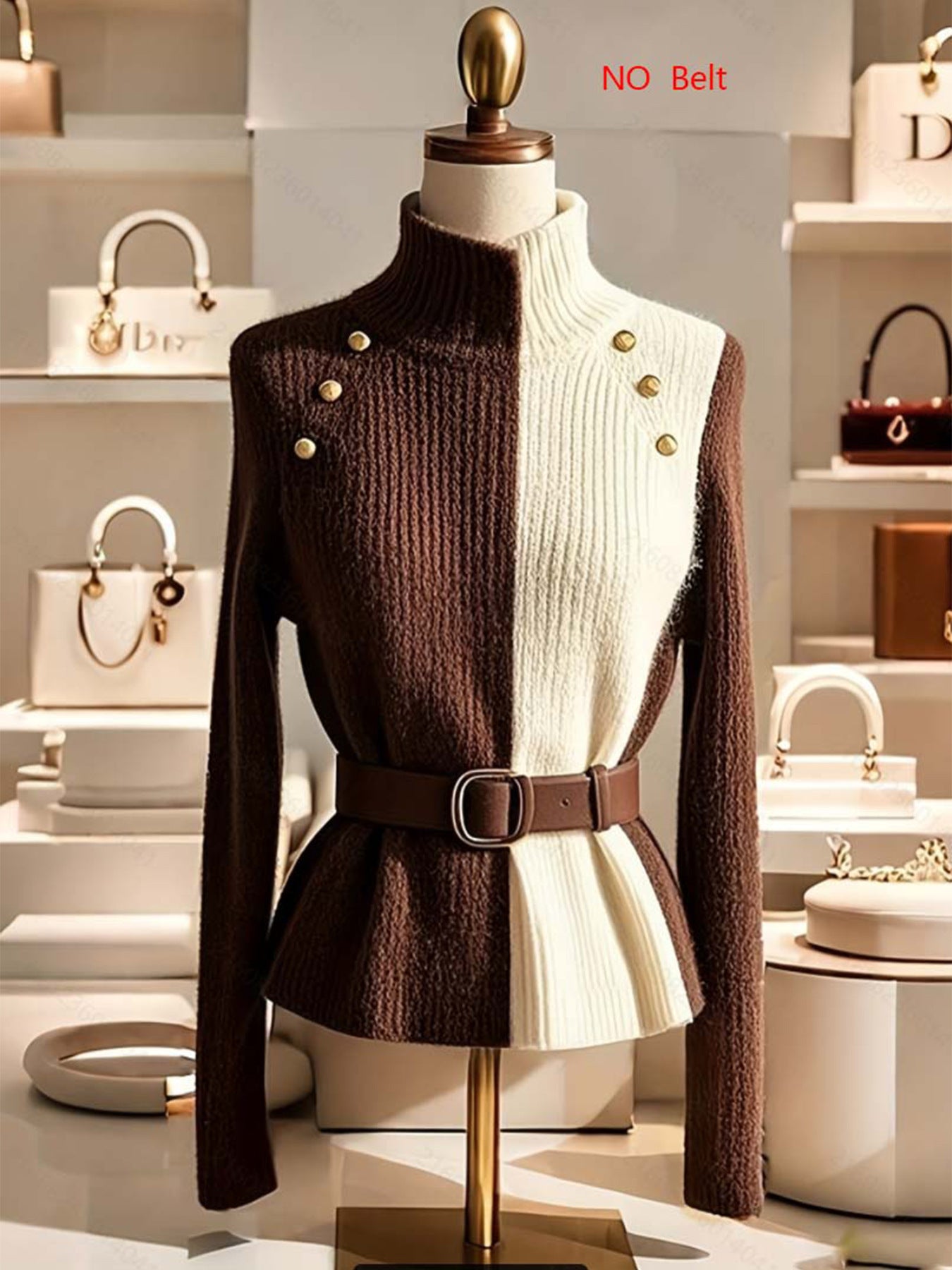 Dual-color Patchwork Button Sweater Turtleneck Pullover Inner Wear Sweater