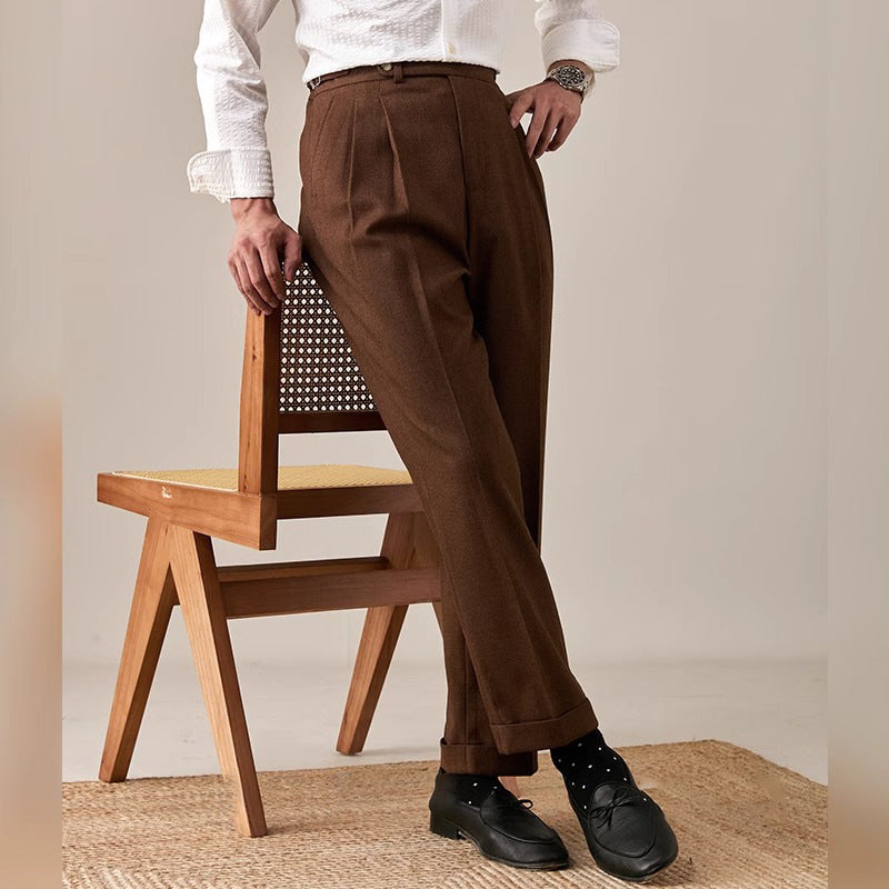 Paris Buckle Adjustment Design Straight Suit Trousers