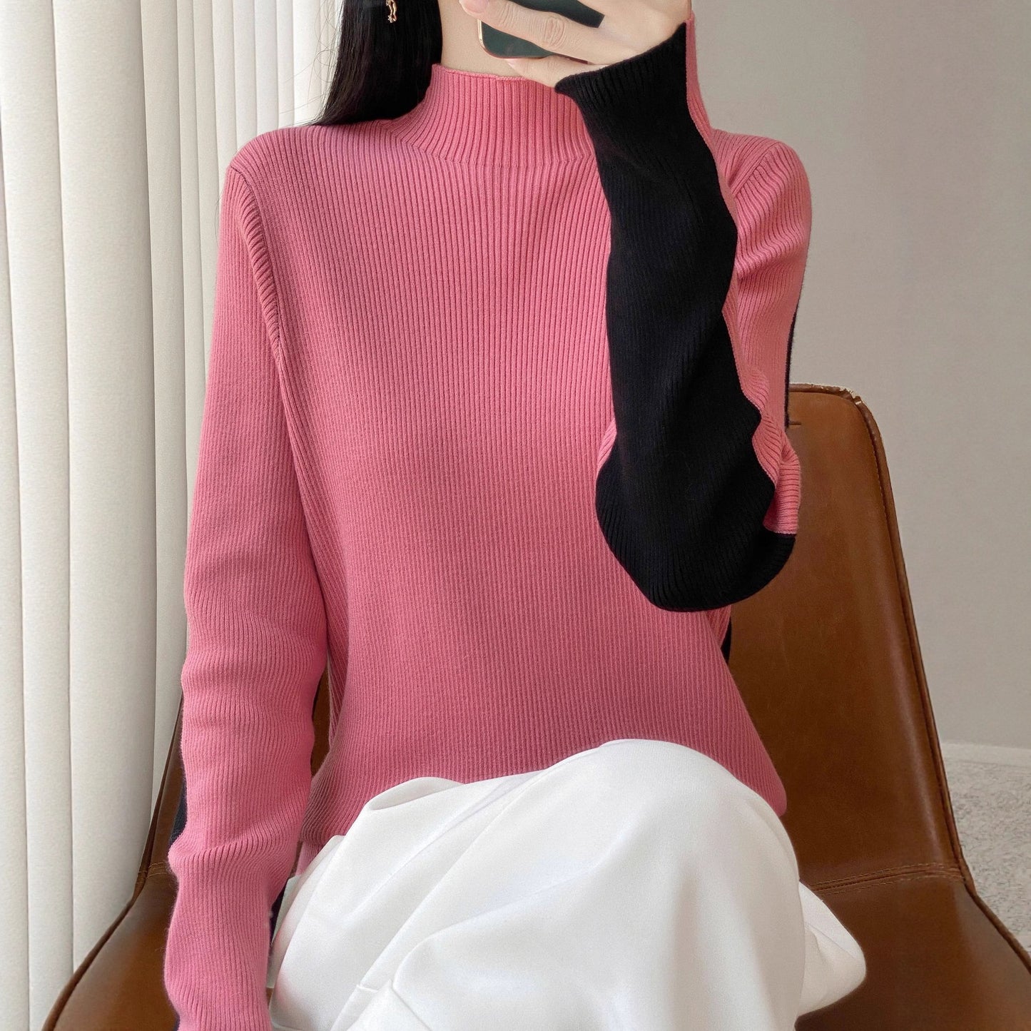 Autumn And Winter Two Sides Can Wear Color Matching Knitted Sweater