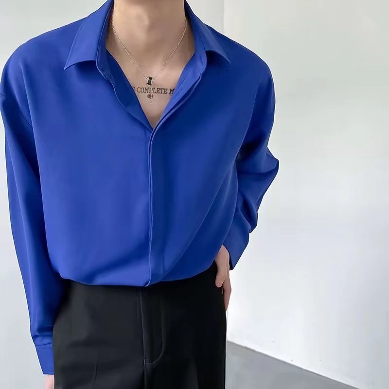 Men's Ice Silk Drape Long Sleeved Loose Casual Shirt