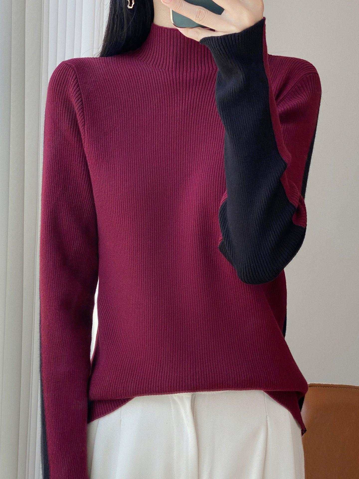 Autumn And Winter Two Sides Can Wear Color Matching Knitted Sweater