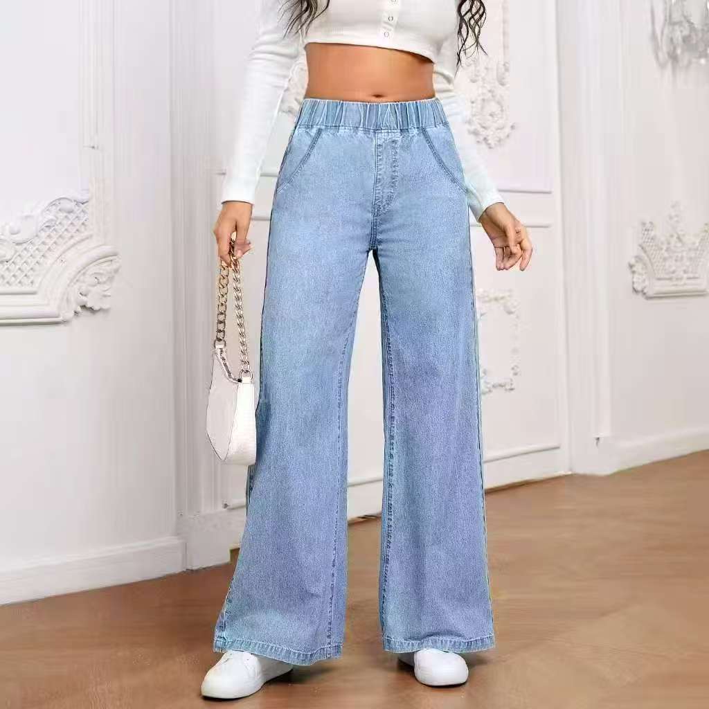 Wide-leg Plus Size Light Blue Washed Straight