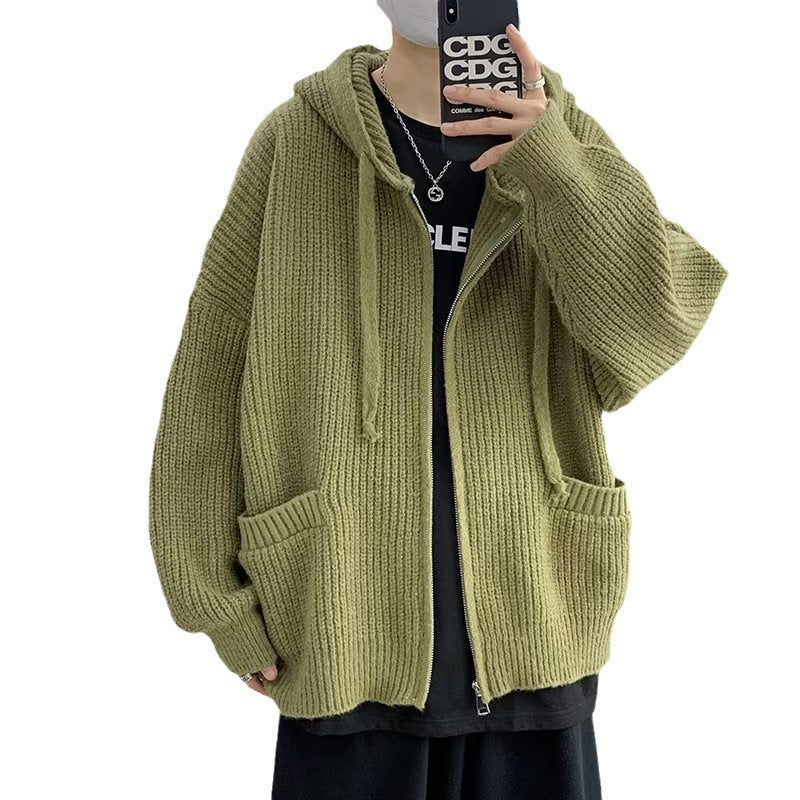 Men's Clothing High Sense New Autumn Hong Kong Style Trendy Hooded Knit Cardigan Coat