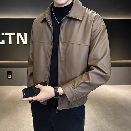 Slim-fit Trendy High-grade Pu Shuai Motorcycle Retro Minority Leather Coat