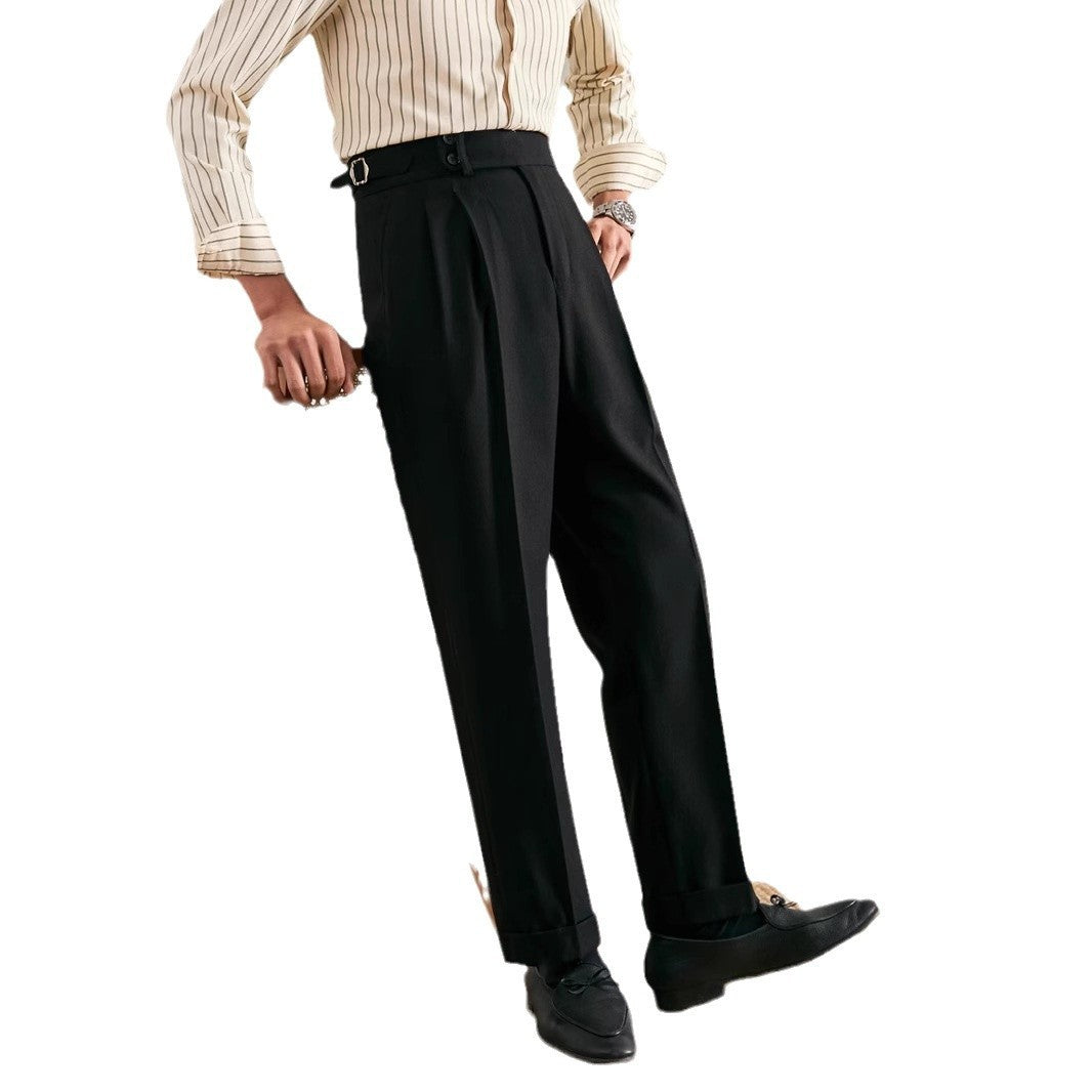 Paris Buckle Adjustment Design Straight Suit Trousers