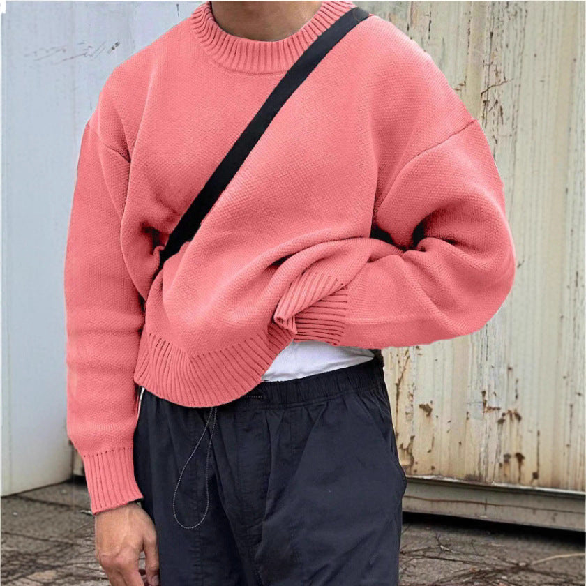 Solid Color Pullover Sweater Knitwear Men's Loose Long Sleeve Casual Top