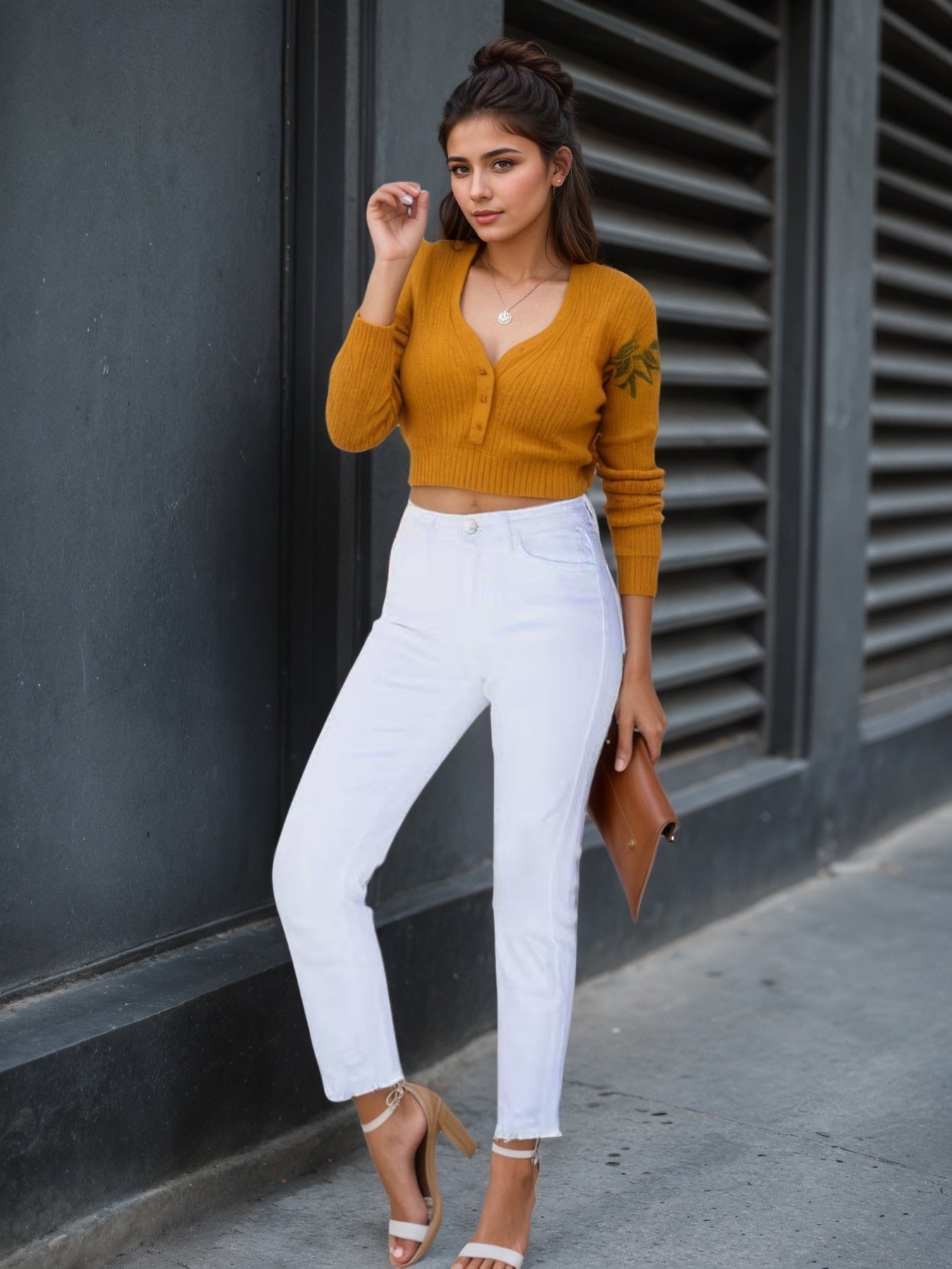 Women's New Fringed Pure White Jeans, Blended Fabric, Slim Fit Fringed Design, Beveled Pocket, Suitable For Outdoor Work, Can Be Worn All Year Round