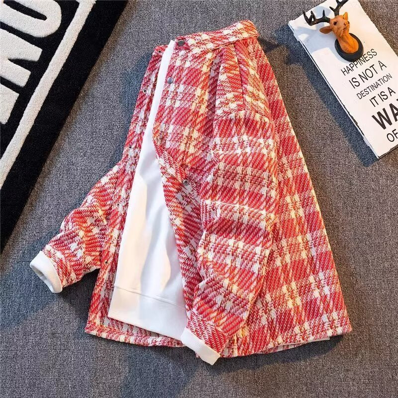 Casual All-matching Tops High-grade Plaid Shirt Jacket