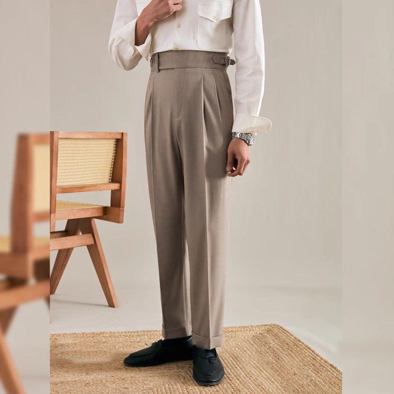 Paris Buckle Adjustment Design Straight Suit Trousers