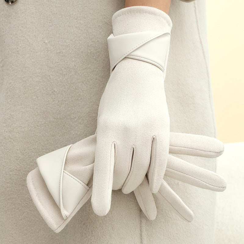 Women's Fleece-lined Warm Graceful Bow Gloves