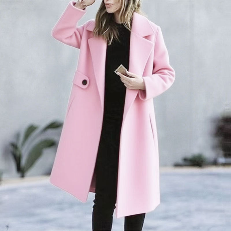 Solid Color Plus Size Coat Woolen Fall Winter Coat Women