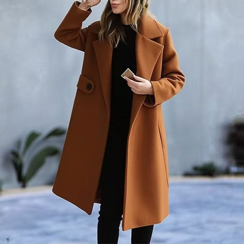 Solid Color Plus Size Coat Woolen Fall Winter Coat Women
