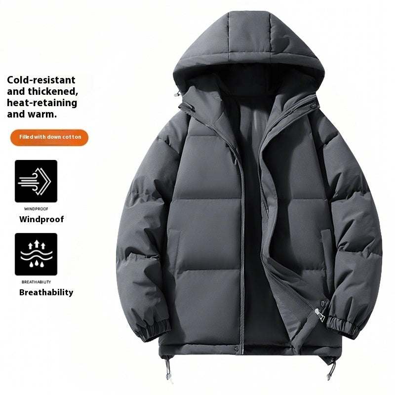 Down Cotton-padded Jacket Men's Loose And Warm Hooded Bread Coat