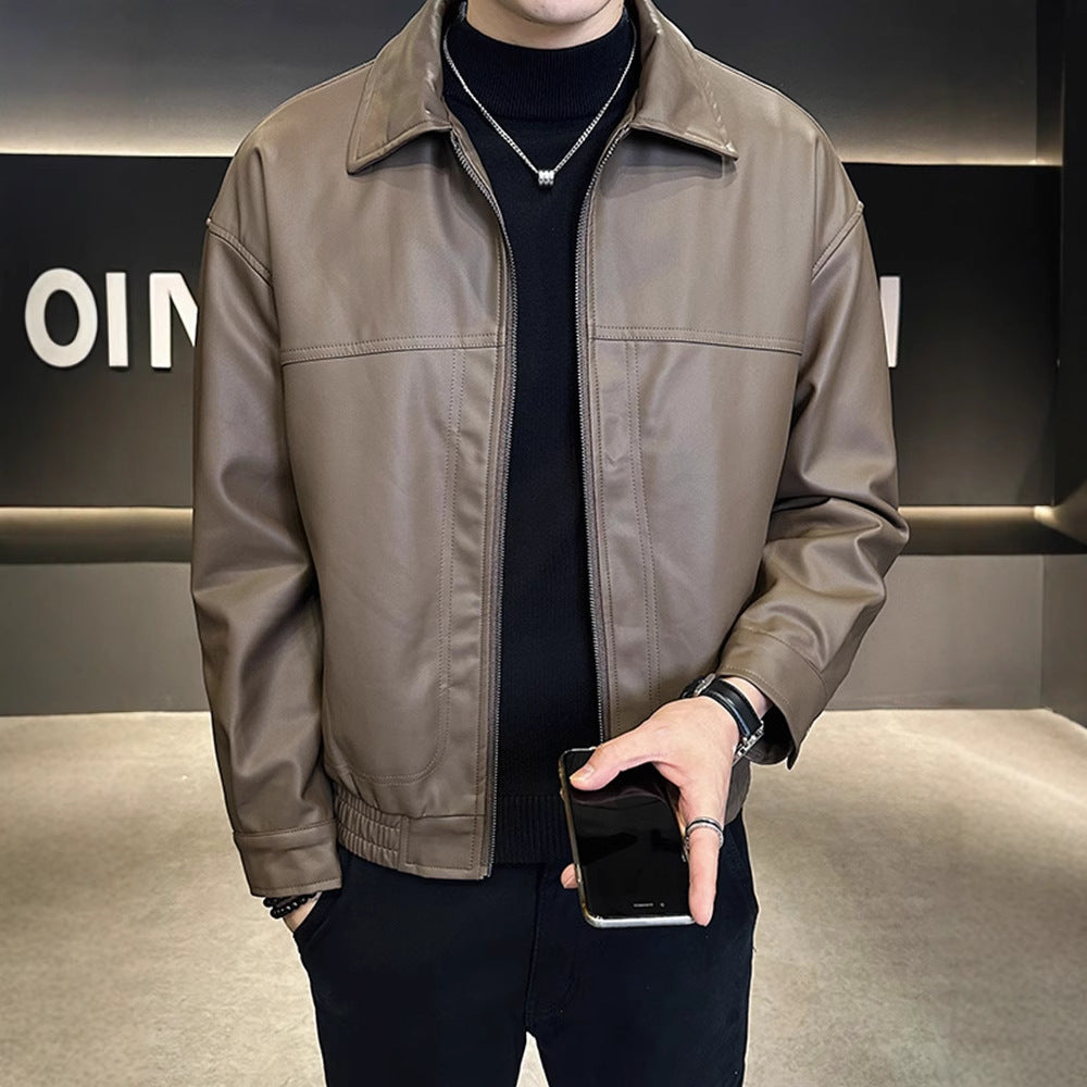 Slim-fit Trendy High-grade Pu Shuai Motorcycle Retro Minority Leather Coat