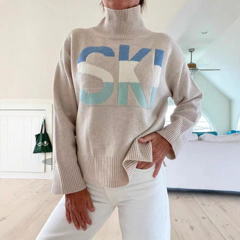 Turtleneck Idle Style All-match Letters Long Sleeve Sweater Loose
