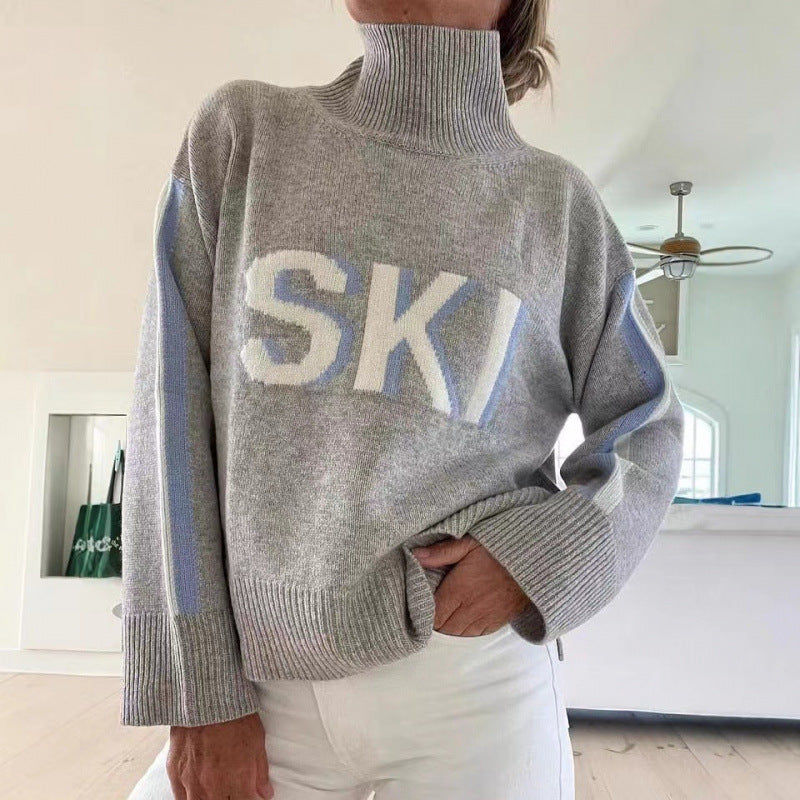 Turtleneck Idle Style All-match Letters Long Sleeve Sweater Loose