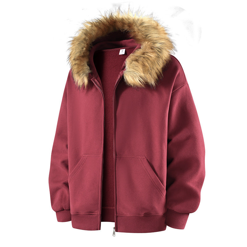 Fur Collar Zip-up Shirt Sweater For Men And Women