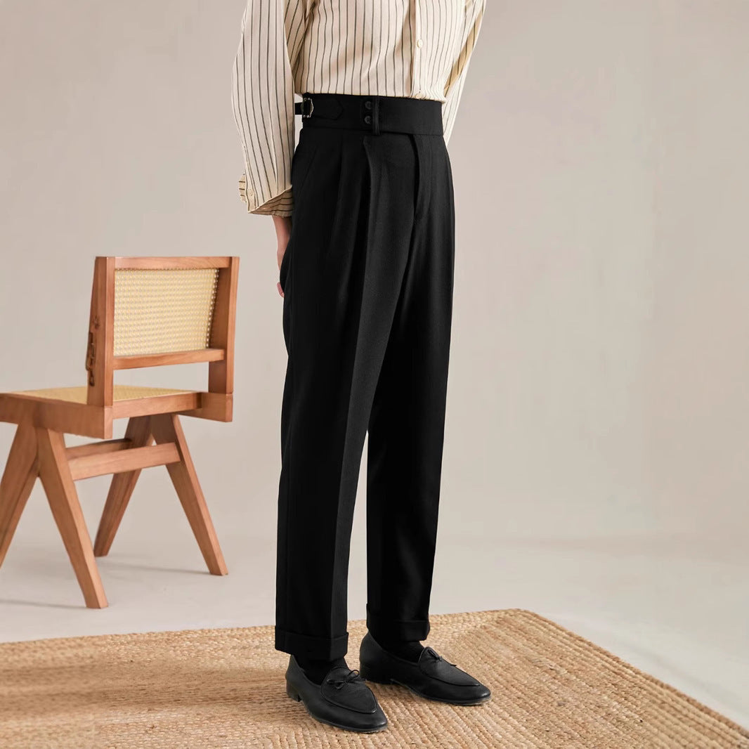 Paris Buckle Adjustment Design Straight Suit Trousers