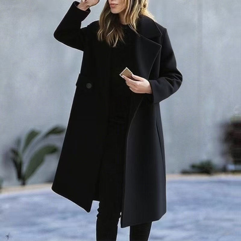 Solid Color Plus Size Coat Woolen Fall Winter Coat Women