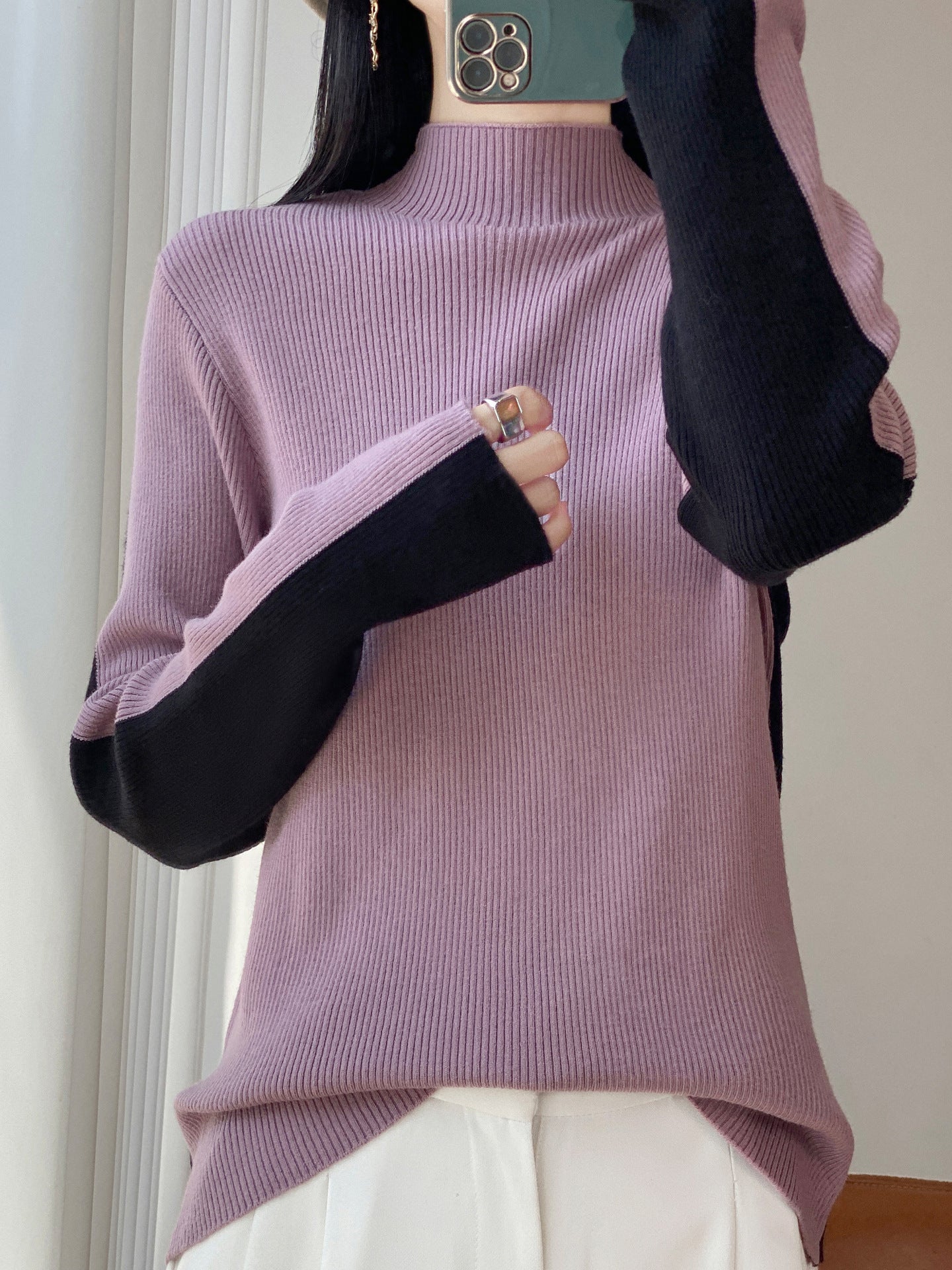 Autumn And Winter Two Sides Can Wear Color Matching Knitted Sweater