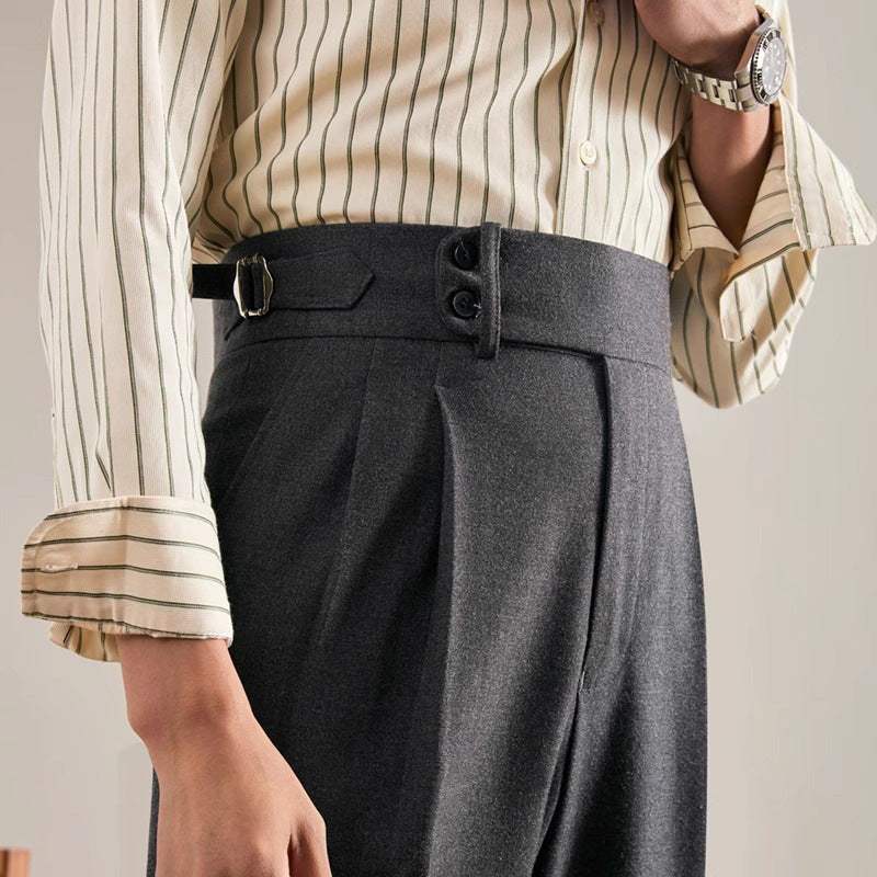 Paris Buckle Adjustment Design Straight Suit Trousers