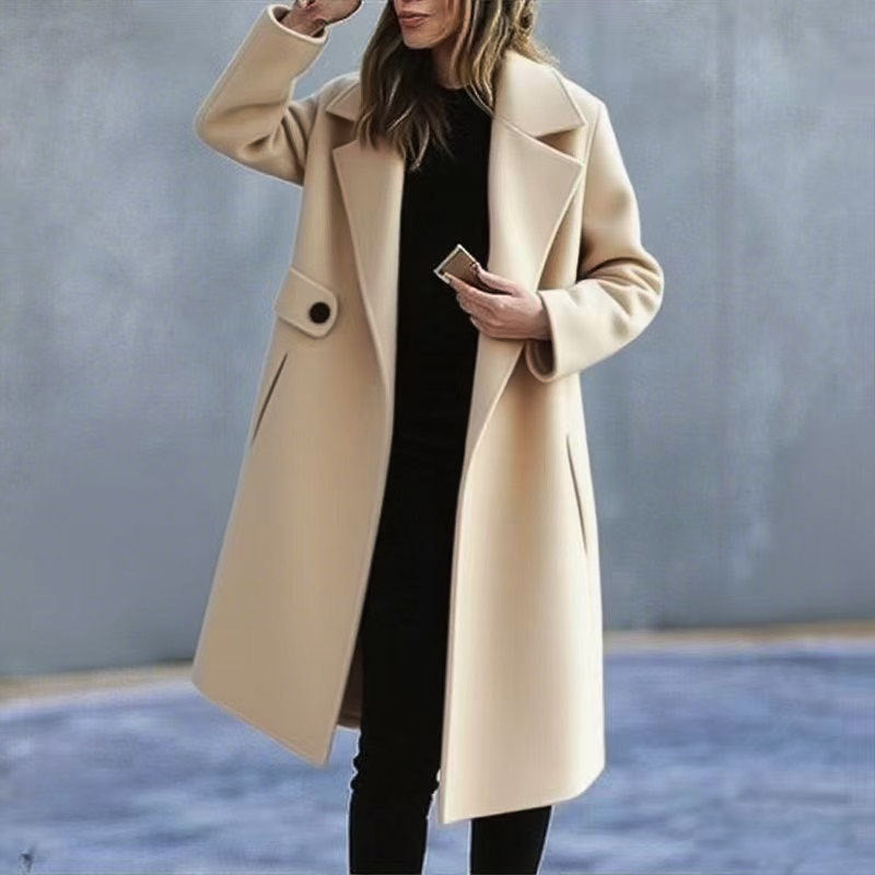 Solid Color Plus Size Coat Woolen Fall Winter Coat Women