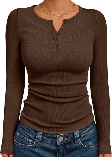 Women's Solid Color Buttons Long-sleeved T-shirt Thread Knitted Top