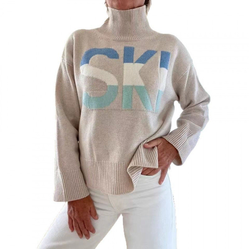 Turtleneck Idle Style All-match Letters Long Sleeve Sweater Loose