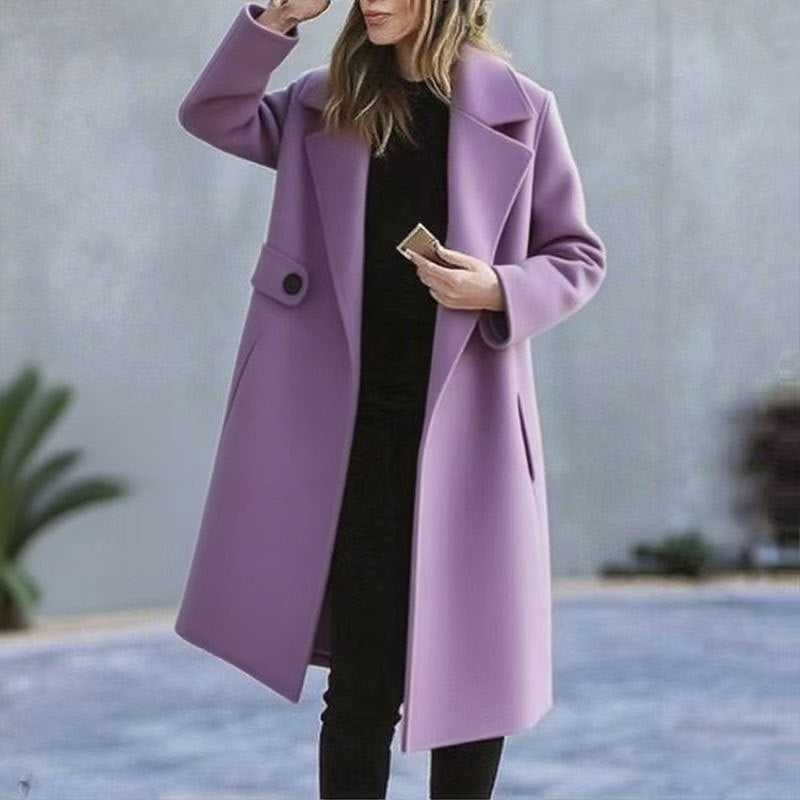 Solid Color Plus Size Coat Woolen Fall Winter Coat Women