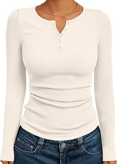 Women's Solid Color Buttons Long-sleeved T-shirt Thread Knitted Top